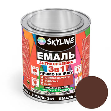 Емаль алкідна 3 в 1 по іржі антикорозійна «Skyline» Червоно-коричневий 0.9 кг