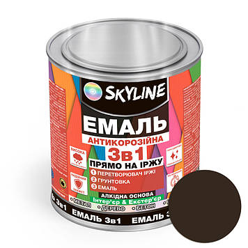 Емаль алкідна 3 в 1 по іржі антикорозійна «Skyline» Темно-коричневий 0.9 кг