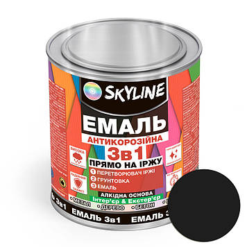 Емаль алкідна 3 в 1 по іржі антикорозійна «Skyline» Чорний 0.9 кг
