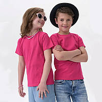 Дитяча футболка JHK, KID T-SHIRT, базова, однотонна, для дівчинки або хлопчика, малинова, розмір 128, на 7/8 років