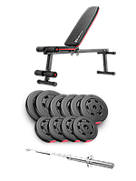 Набор Hop-Sport Premium 59кг с скамейкой HS-1010 Pro и штангой, Оригинал!