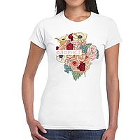 Футболка біла з оригінальним принтом для флориста "Florist. Флорист. Напис. Букет квітів" Push IT