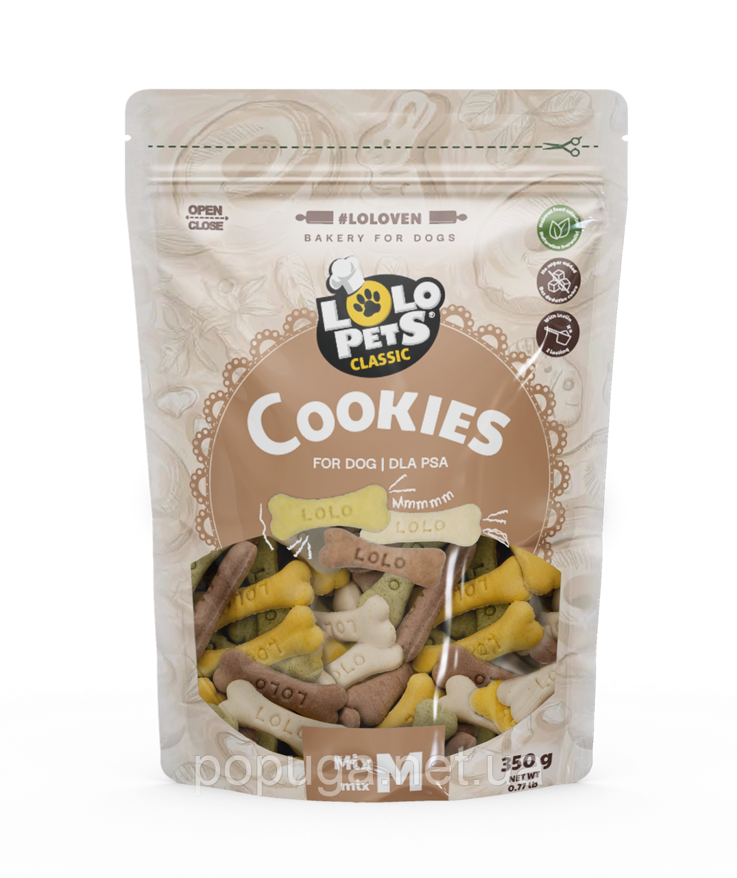 Lolo Pets Печево для собак у вигляді кісточок MIX M, 350 г, фото 1