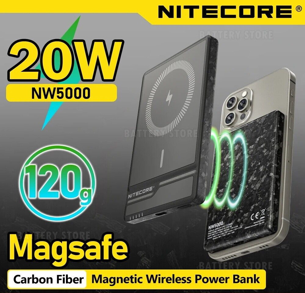 Бездротовий Power Bank Nitecore NW5000 зовнішній зарядний пристрій (5000mAh, 18-20W, USB-C, Індикація, IPX5)