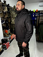 Тактическая водонепроницаемая куртка софтшелл на флисе KIBORG BLACK Soft Shall в цвете черный