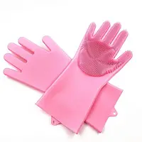 Силиконовые перчатки с щеткой Розовые