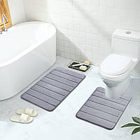 Набор ковриков для ванной и туалета с эффектом памяти 2 шт (50 х 80 см и U-образный 50 х 50 см) Серый -