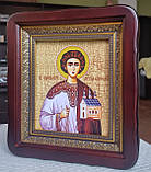 Ікона Святий мученик Стефан в темному дерев'яному фігурному кіоті під склом, розмір кіота  23*26,лік 15*18, фото 2