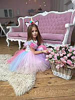 Детское пышное розовое платье Единорог