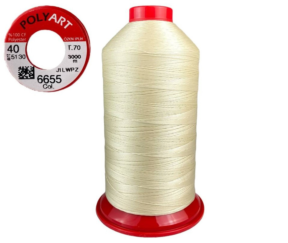 Нитка швейна поліестер POLYART(ПОЛІАРТ) N40 колір #6655 світло-бежевий 3000м (ОРИГІНАЛ, ТУРЕЧЧИНА), фото 1