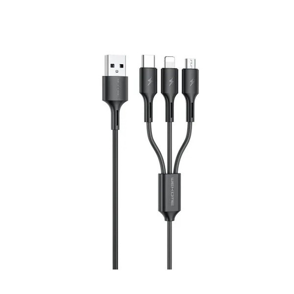 Кабель WK WDC-137 Upine Series 3в1 Lightning-MicroUSB-Type-C 1.2m Black (6941027616284)