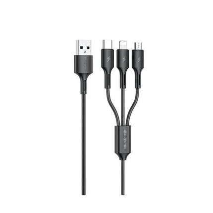Кабель WK WDC-137 Upine Series 3в1 Lightning-MicroUSB-Type-C 1.2m Black (6941027616284), фото 1