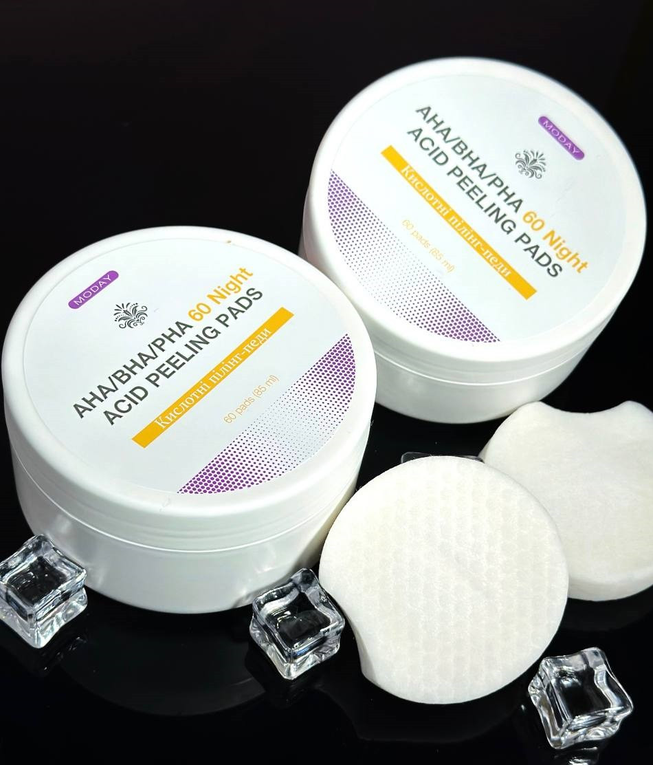 Кислотні пілінг-педи для обличчя MODAY AHA/BHA/PHA Night ACID PEELING pads на основі органічних кислот 60 шт