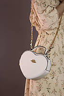 Женская сумка Coach на цепочке через плечо Сумочка кожаная Коуч сердце белого цвета подарок для девушки
