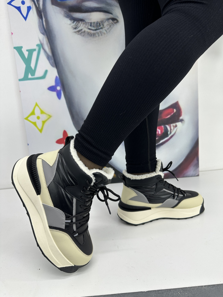 Кросівки жіночі MeegoComfort DT3202-1 Beige/Black утеплені на високій підошві 36