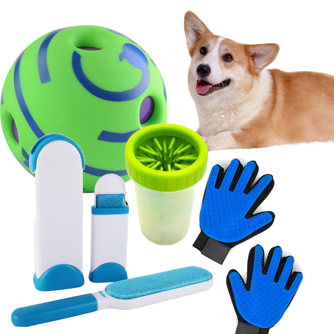 Набор для собак (мяч, перчатки, щетка, лапомойка, игрушки для собак, вычёсывалка шерсти) LP - фото 1 - id-p2104863096