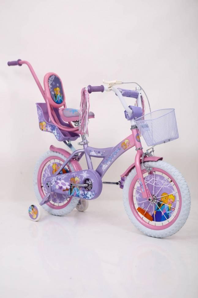 Велосипед для дівчинки 12 дюймів Ice Frozen Холодне Серце з сидінням для ляльки та кошиком, фіолетовий