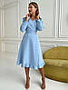 Красиве жіноче плаття-міді на запах з довгим рукавом, блакитне, фото 4
