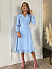 Красиве жіноче плаття-міді на запах з довгим рукавом, блакитне, фото 2