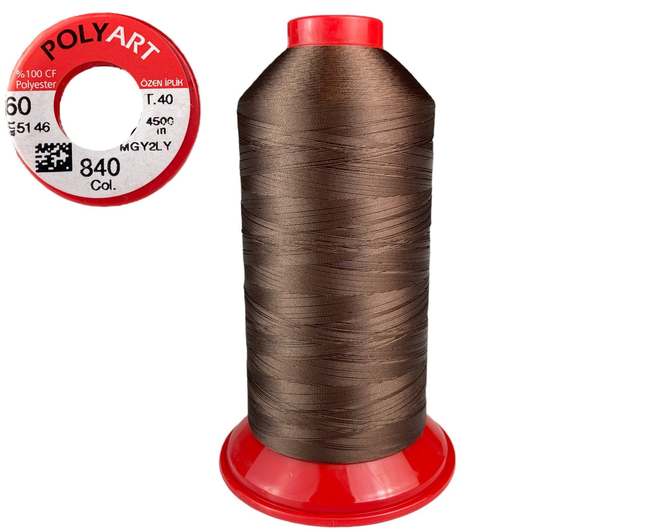Нитка швейна поліестер POLYART(ПОЛІАРТ) N60 колір #840 коричневий 4500м (ОРИГІНАЛ, ТУРЕЧЧИНА), фото 1
