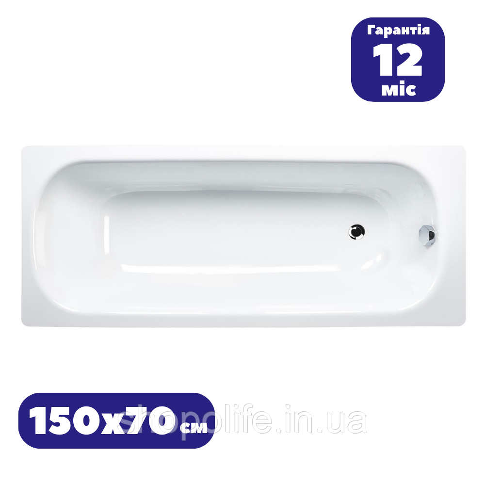 Сталева ванна 150x70 см рівна прямокутна Insana біла без ніжок вбудована емальована сталь (Гарантія 12 міс)