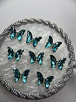 Бабочки аквамариновые, дзеркальние для дизайна в маникюре 8 шт в упаковке