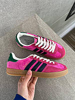 Женские розовые кроссовки Адидас Газель Adidas x Gucci Gazelle Pink Velvet