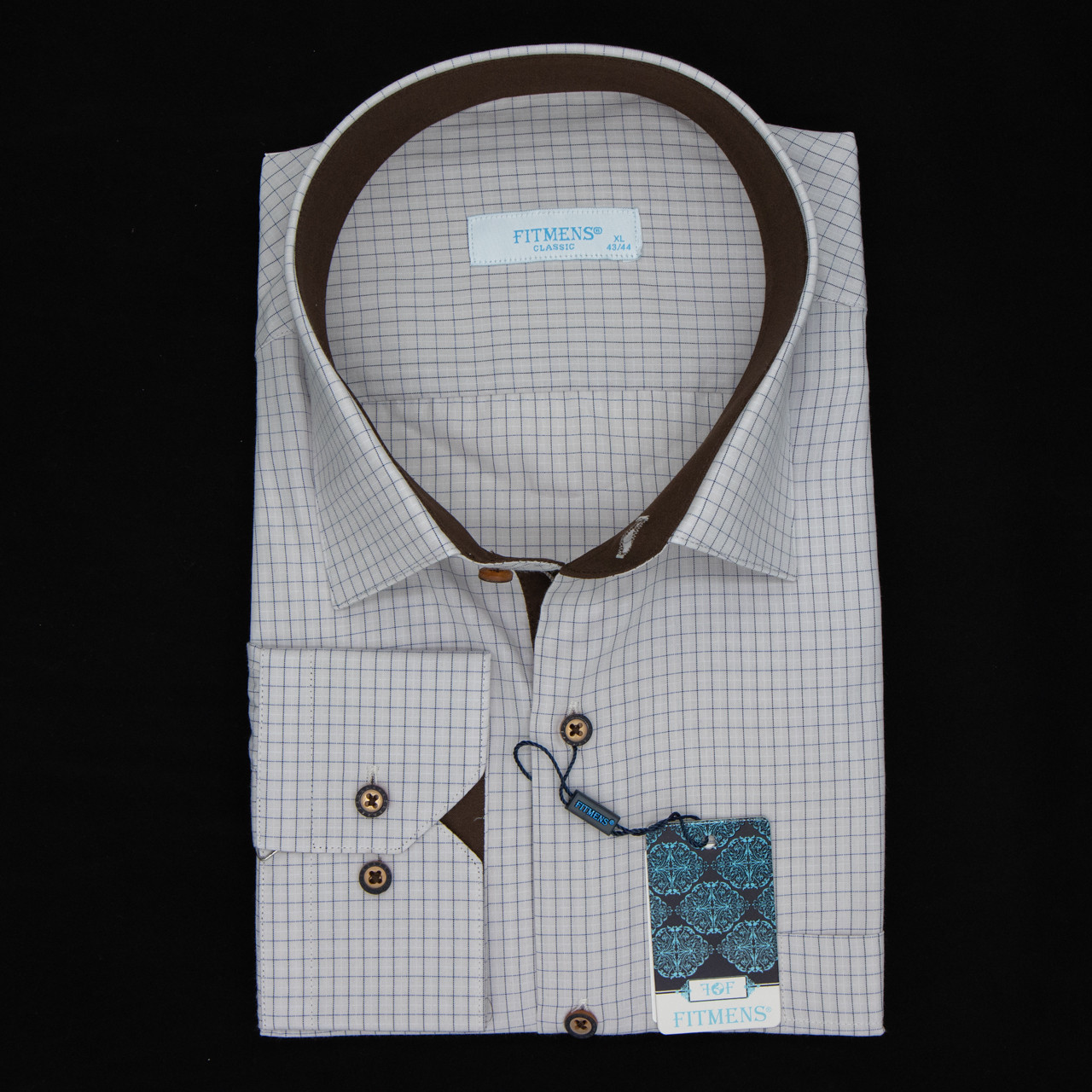 Сорочка чоловіча, прямого покрою, з довгим рукавом, FITMENS FS-002016 EKRU SAKS MAVI 90% бавовна 10% поліестер