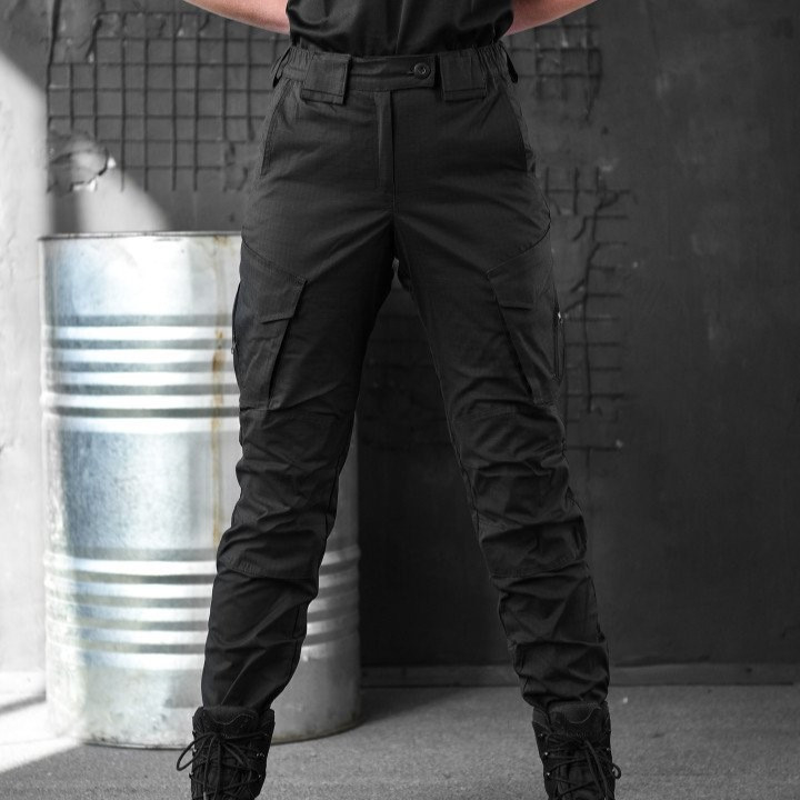 Легкие женские штаны рип-стоп, военые штаны черные с поясом на резинке и кармнами, брюки для женщин ЗСУ 50 - фото 1 - id-p2104937645