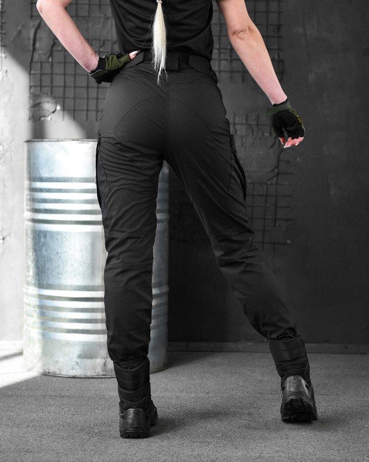 Легкие женские штаны рип-стоп, военые штаны черные с поясом на резинке и кармнами, брюки для женщин ЗСУ 50 - фото 4 - id-p2104937645