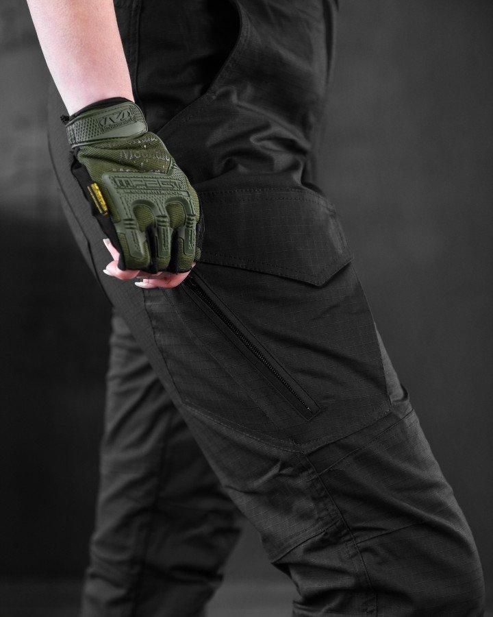 Легкие женские штаны рип-стоп, военые штаны черные с поясом на резинке и кармнами, брюки для женщин ЗСУ 50 - фото 5 - id-p2104937645