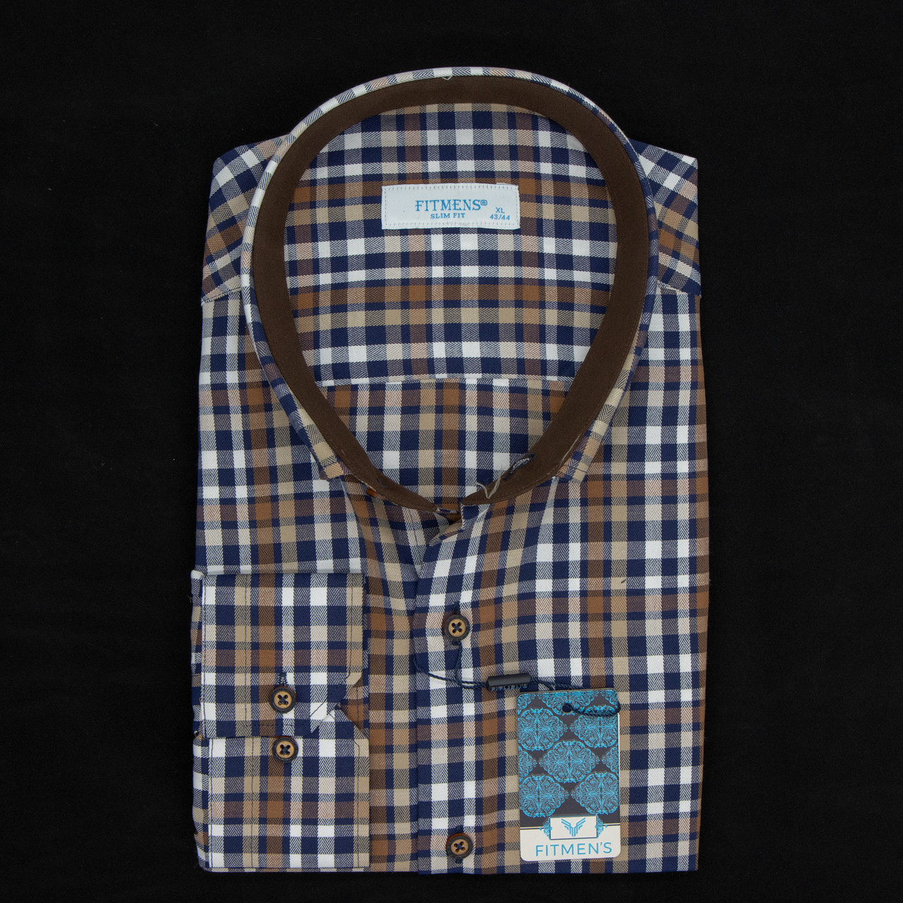 Сорочка чоловіча, приталена (Slim Fit), з довгим рукавом, FITMENS FS-003332 BEJ 90% бавовна 10% поліестер L(Р)