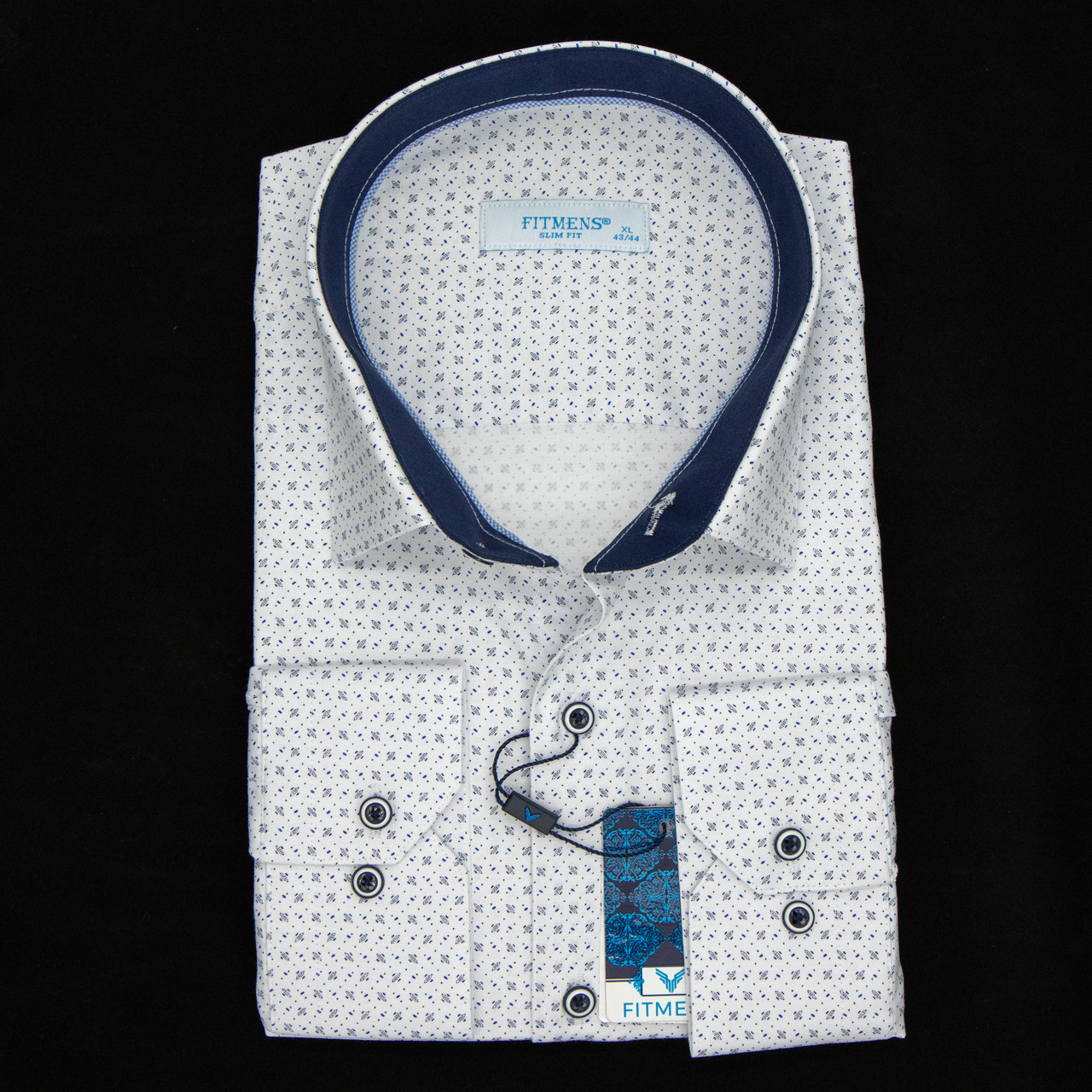 Сорочка чоловіча, приталена (Slim Fit), з довгим рукавом, FITMENS FS-003370 Beyaz Lacivert 97% бавовна 3%