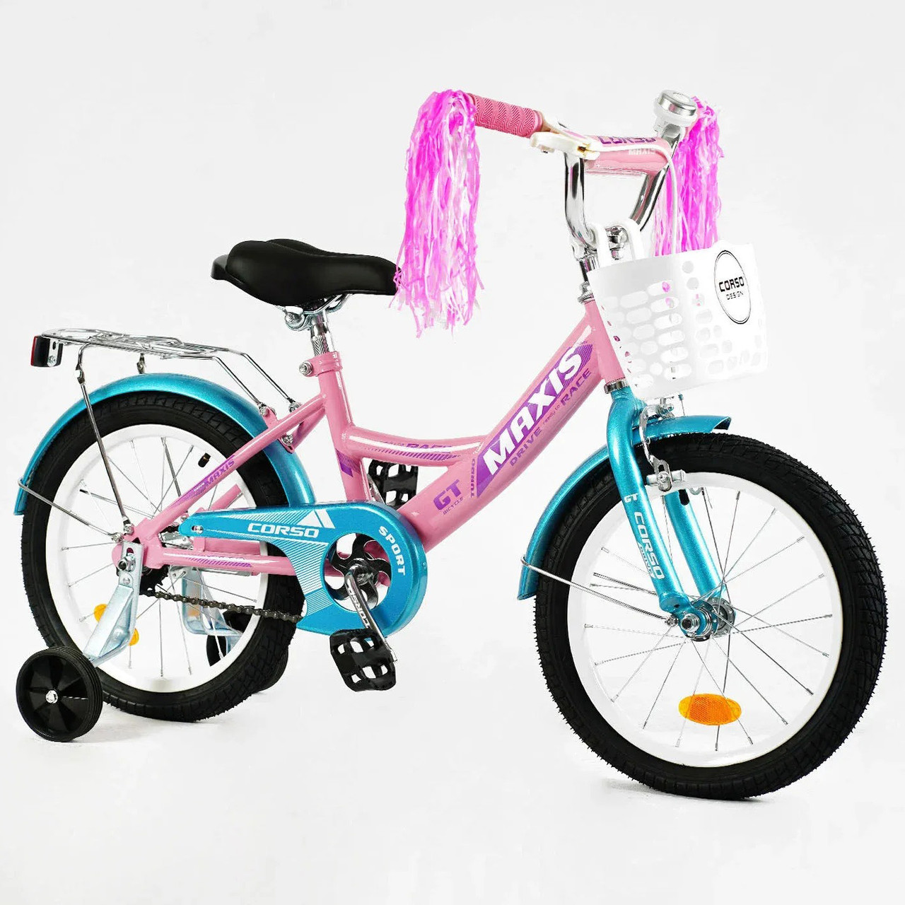 Дитячий велосипед з допоміжними колесами та кошиком 16" CORSO «MAXIS» CL-16911 Б5412