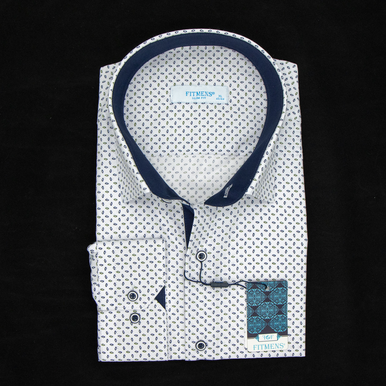 Сорочка чоловіча, приталена (Slim Fit), з довгим рукавом, FITMENS FS-001561 Beyaz Lacivert 90% бавовна 10%