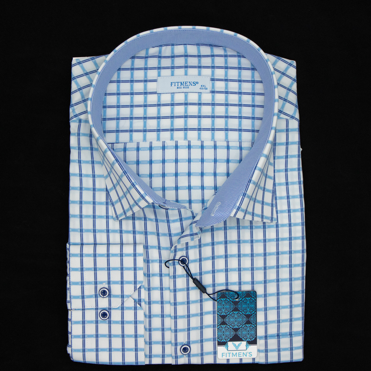 Сорочка чоловіча, прямого покрою, з довгим рукавом, FITMENS FS-003230 Beyaz Saks Mavi 90% бавовна 10%