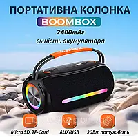 Колонка Bluetooth бездротова портативна з підсвіткою та USB BOOMSBOX 360 акумулятор 2400 mah FM AUX BOOMSBOX