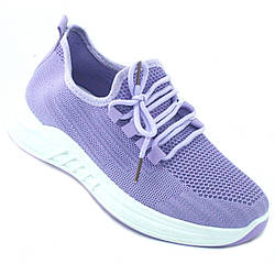 Кросівки жіночі ніжно-фіолетового кольору текстиль у дірочку зручні та м'які на шнурівці