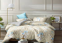 Комплект постельного белья из 100% сатина люкс с компаньоном цветы бежевый/серый S357