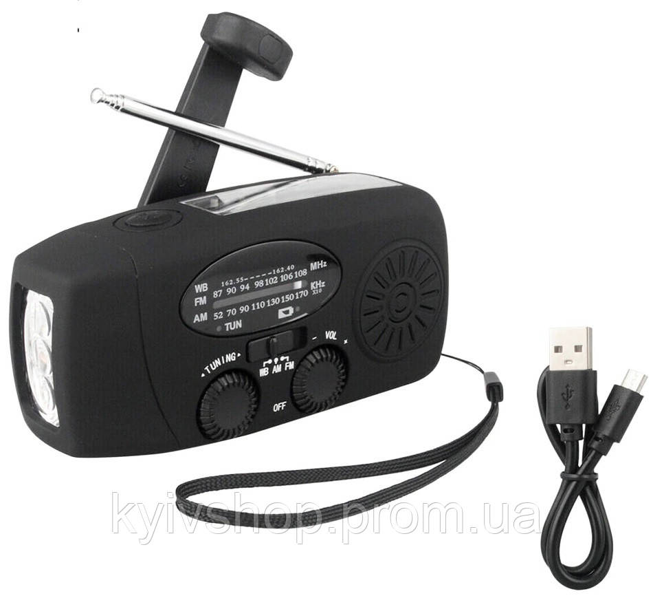 Динамо радио с фонариком AM/FM/WB/NOA Радиоприемник с функцией Повербанк 2000 мАч USB зарядка, Аварийное радио - фото 10 - id-p2104943085