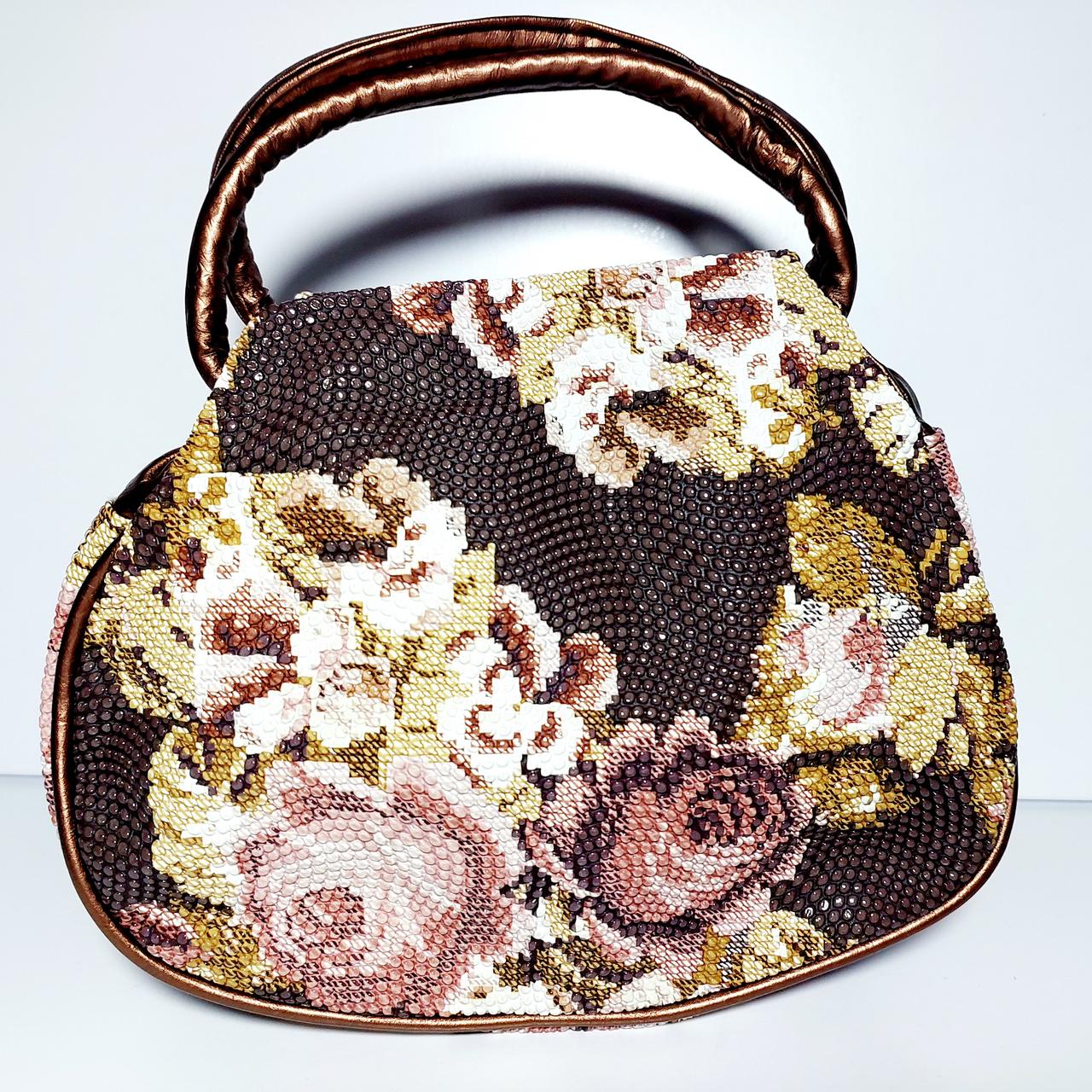 Сумка дитяча коротка ручка коричнева під бісер, фото 1