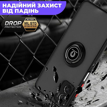 TPU чохол накладка Matte Ring Magnit для Motorola G32 чорний (червоні кнопки), фото 3