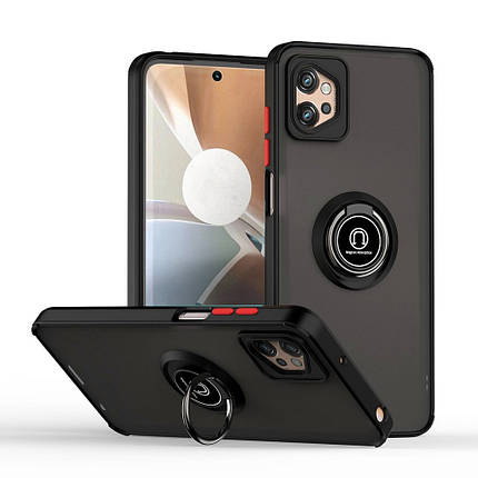 TPU чохол накладка Matte Ring Magnit для Motorola G32 чорний (червоні кнопки), фото 1