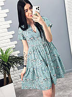 Короткое летнее платье с цветочным принтом "Brittany"| Норма и батал Фисташковый, 50-52