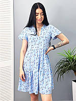 Короткое летнее платье с цветочным принтом "Brittany"| Норма и батал Голубой, 46-48
