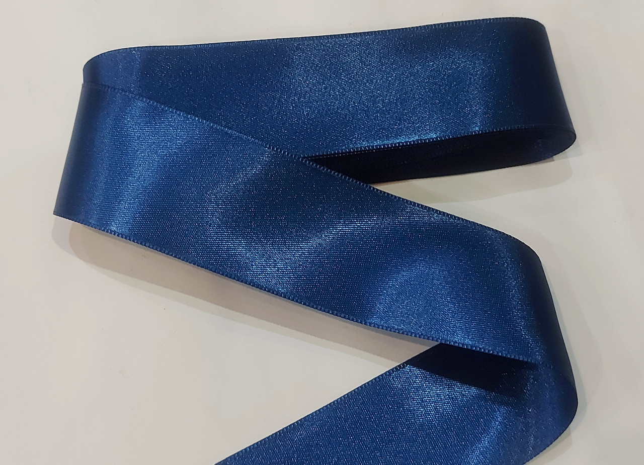 Стрічка атласна двостороння 4 см. 1 метр.Синя темна ( моток 10 метрів)