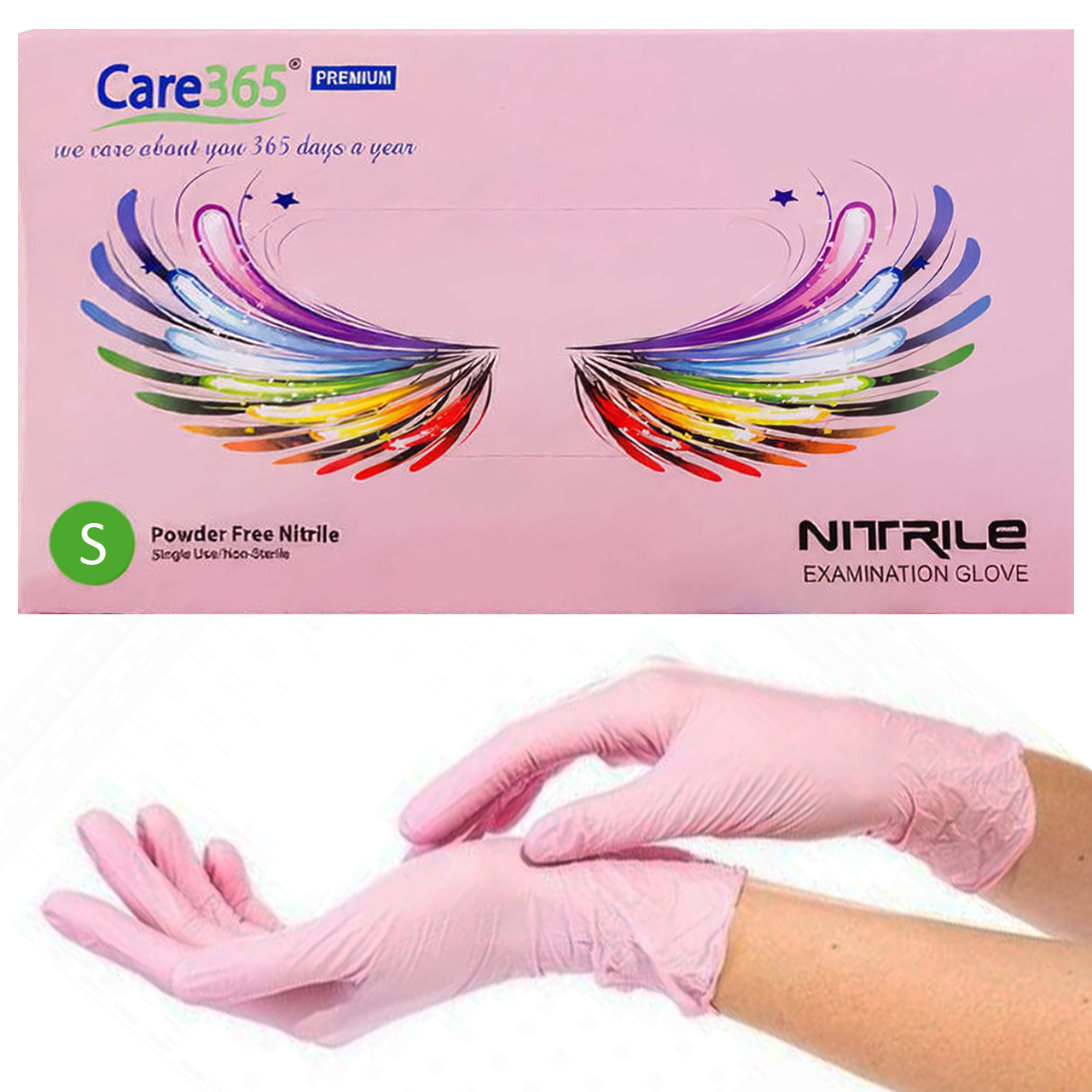 Нитриловые перчатки Care 365, S (6-7), розовые, 100 шт - фото 1 - id-p1379697318
