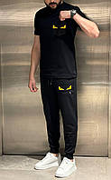 Мужской летний костюм футболка и штаны FENDI D11775 черный