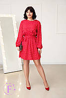 Платье с длинными рукавами в горошек "Софи"| Батал| Распродажа Красный, 50-52
