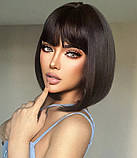 Перука темно-коричнева шоколадна каре з чубчиком термоперука, фото 2